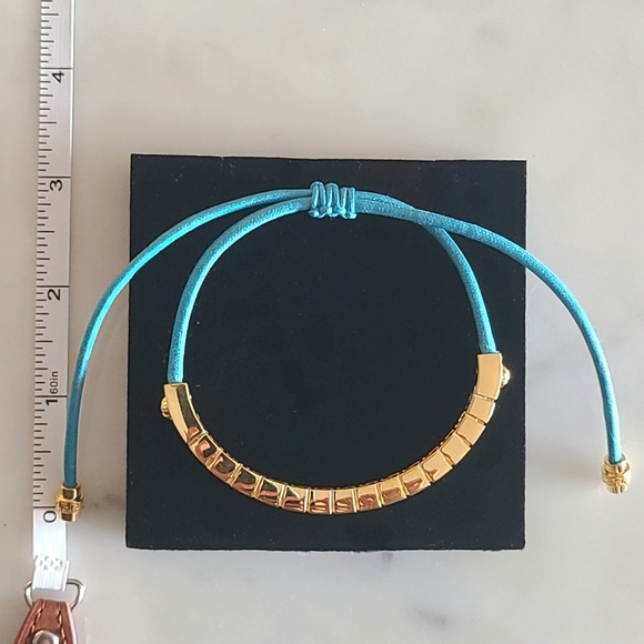 Versace Greca Slide Bracelet, Adjustable, Blue | Goldtone, NIB - Picture 12 of 15